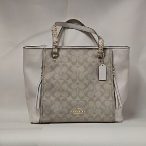 Coach Marlon Tote In Signature Canvas With Snake Embossed Leather Detail
